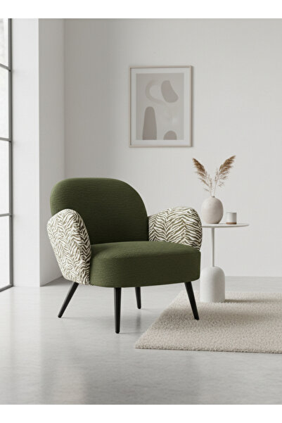 MARIA HOMES Modern Green Upholstered Accent Armchair with Patterned Armrests ...
