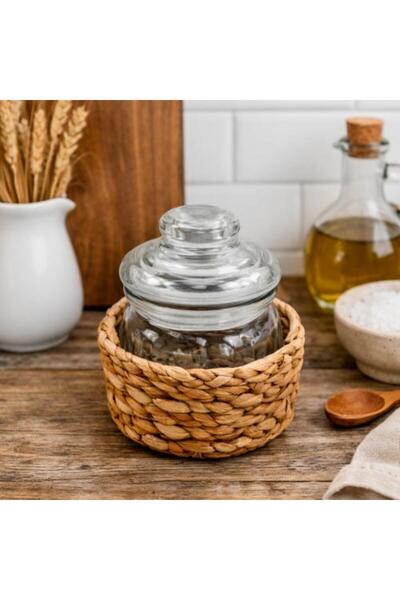 Generis Glass Jar with Airtight Lid and Natural Wicker Basket