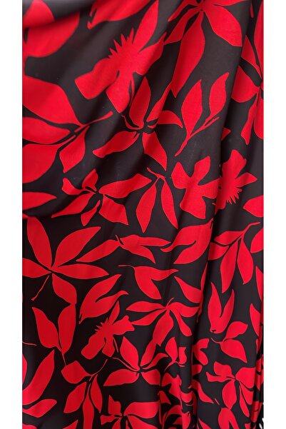 Butik siyah kırmızı desenli viskon çift en