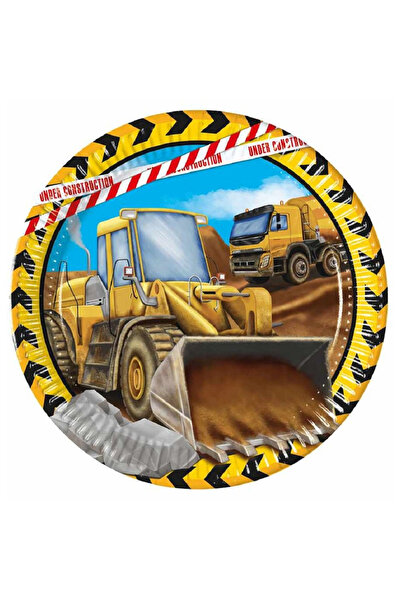 Procos Set of 8 plates Construction Vehicles, 23 cm Yellow