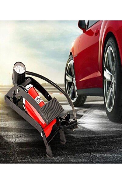 A&A Tek Pistonlu Top Pompası Basınç Göstergeli Lastik Şişirme Ayak Pompası Bi...