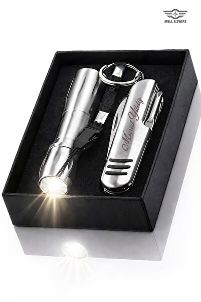 MELL & SWIPE Kişiye İsme Özel İsim Baskılı İsviçre Çakı Fener Seti Çok Fonksi...