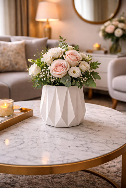 SalepHome BEYAZ EL YAPIMI BOHEM VAZO SAKSI