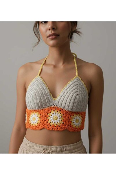 EL YAPIMI El örgüsü motifli crop bustiyer - bohem yazlık örgü crop top - kadı...