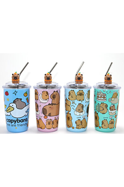 yusa stores Steel Thermos Mug with Capybara Figure - Heat Retaining Metal Str...