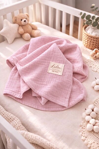 lalin 100% Cotton Ply 4-Layer Muslin Blanket Pastel Pink 95X95