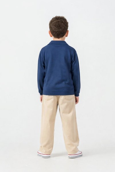 kr kids Boy's Polo Collar Knitwear Sweater Beige Trousers Stylish Combination Set
