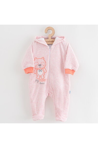 NEW BABY SHOP Salopetă din piele întoarsă pentru bebeluși cu glugă, roz pal, ...
