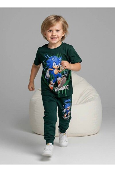 Yağmur Giyim PJKKE طقم رياضي سونيك منقوش للأولاد بأكمام قصيرة من 3-10 سنوات 6527