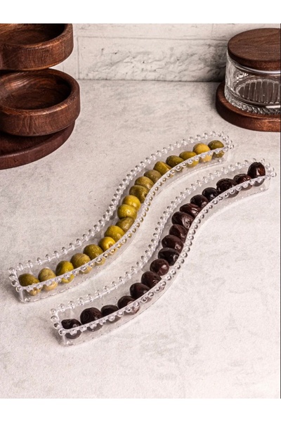 Empressco İki Parça Kristal Boncuklu Mika Zeytinlik ve Kahvaltılık Sunum Tabağı