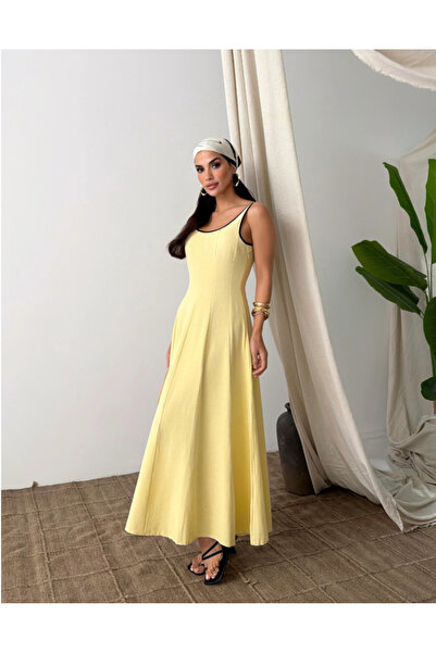 FEMMESTUDIO Women's Yellow Strappy Dress Piped