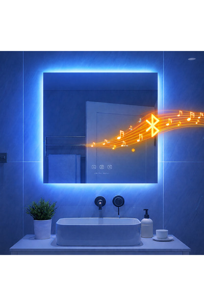 Digital Hayat Kare LED Bluetooth Hoparlörlü Dekoratif Akıllı Banyo Aynası – D...