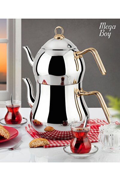 Lines Mega Boy Paslanmaz Çelik Çaydanlık Şahmeran Büyük Boy Çeyizlik Çaydanlık