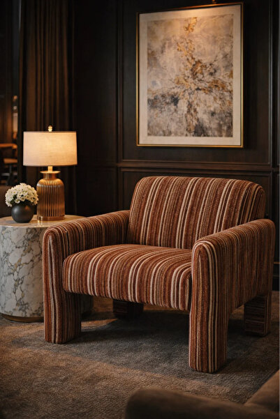 MARIA HOMES Modern Brown Fabric Accent Armchair Comfortable Upholstered Livin...