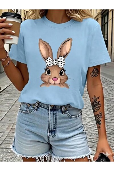 WOODROFFE Γυναικείο χαριτωμένο μπλουζάκι με κουνέλι με τύπωμα oversized φαρδι...
