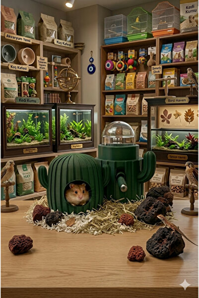 OBLİVİON Hamster Evi Kaktüs Tasarımve Su Sebili kabı Seti – Kemirgen Yuvası +...