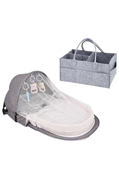 STAR BABiES Baby Mosquito Bed Grey w/ Caddy Diaper Organizer - Grey