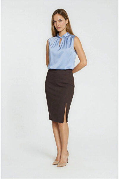 Spazio Cristano Yüksek Bel Ön Yırtmaçlı Kalem Etek KAHVE