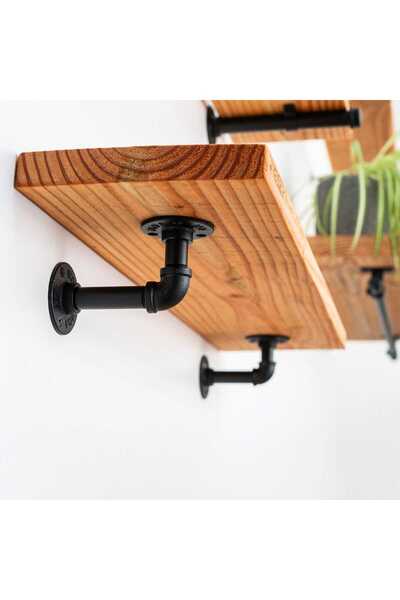 Arswood ARS WOOD Rustik Ahşap Duvar Rafı – Endüstriyel Metal Boru Raf – Masif...