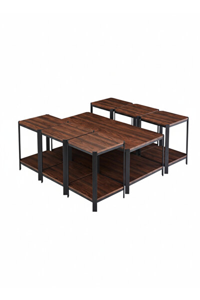 MARIA HOMES Modern Coffee Color Coffee Table Set with 6 Side Tables and Shelves