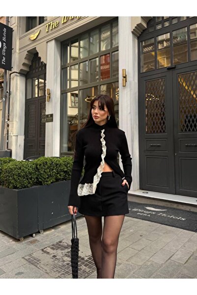 ALVOR سترة سوداء بياقة عالية DA دانتيل ETAYLI HIRKA