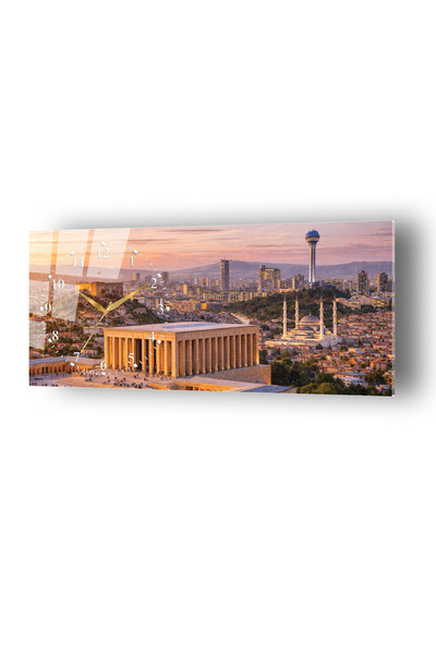 no77decor Ankara Anıtkabir Temalı Temperli Saatli Cam Tablo