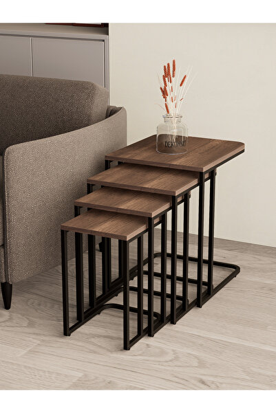 Cos.kim Koltuk Altı Sehpası Tekerli Zigon 4 lü Zigon Sehpa Takımı C Sehpa Siy...