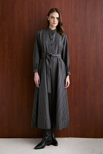 mavi limon Ekose Elbise