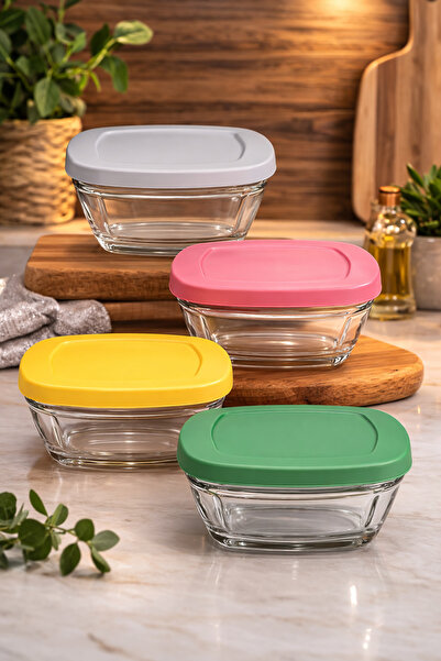 Mim Life Cam Kahvaltılık Plastik Kapaklı Sosluk 4 adet Reçellik Kahvaltılık v...