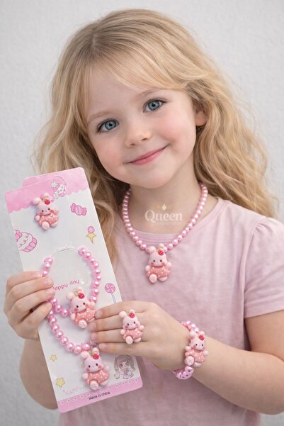 QUEEN AKSESUAR مجموعة هدايا إكسسوارات مجوهرات للأطفال مكونة من مرصّع بالخرز ح...