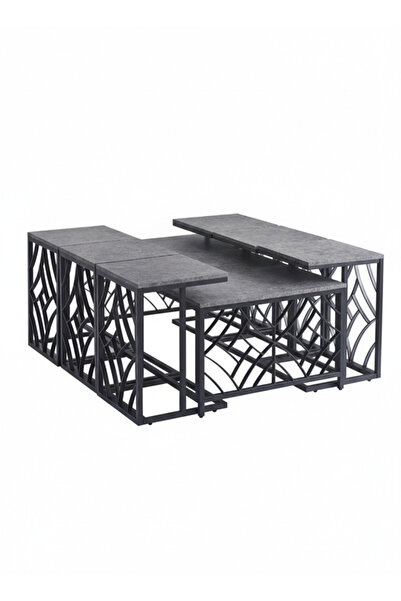 MARIA HOMES Modern Grey Coffee Table Set with 6 Side Tables 130 × 70 × 45 cm