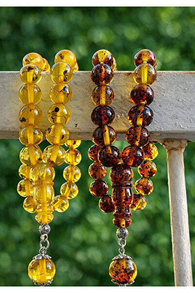 Eflatun Collection 2 Adet Fosilli Toz Kehribar Tesbih Seti