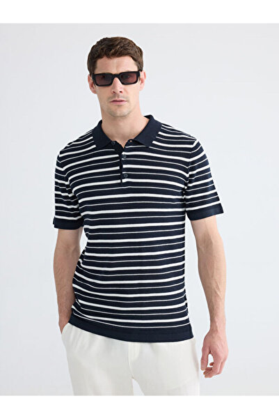 LC Waikiki Rmz Gi̇yi̇m Farkiyla Devrik Roba Collar Striped Men's Knitwear T-S...