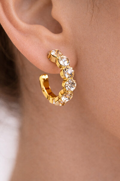 Takıtolia أقراط زايرين الذهبية الملونة بالكريستال مرصّع بالأحجار نصف دائرية ذ...