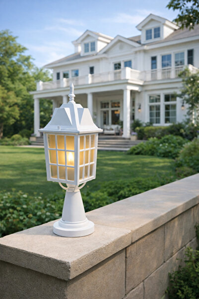 232LAMP NOSTALJİ Garden Lantern Beyaz Modern Lüks Aplik Bahçe Serüstü Armatür...