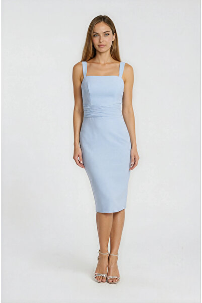 Spazio Guelfa Kalın Askılı Beli Drapeli Kısa Elbise MAVİ