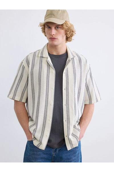 LC Waikiki White Regular Fit Resort Collar Striped Men's Shirt from Giyçık Store