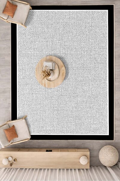 VOPTEKS Gri Siyah Halı Salon Halısı Makinede Yıkanabilir Halı Kaymaz Taban Halı