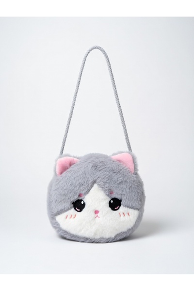 Mollycrush Girl Child Gray Plush Bag Cute Cat Figured Soft-Textured Shoulder ...