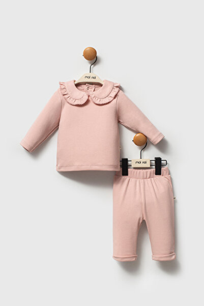 Moi Noi Premium Ruffled Peter Pan collar Two-Piece Set - Powder