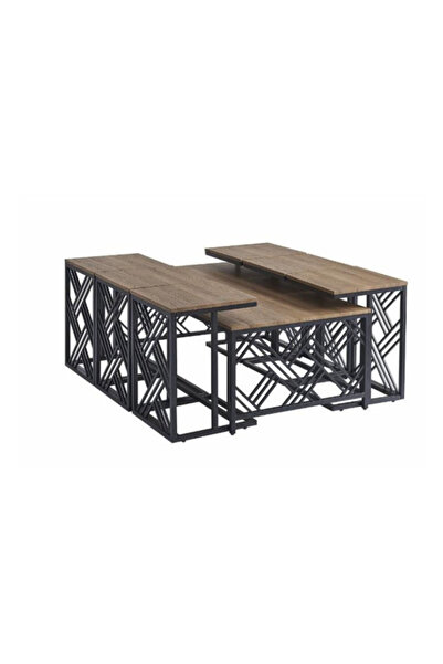 MARIA HOMES Modern Brown Coffee Table Set with 6 Side Tables 130 × 70 × 45 cm