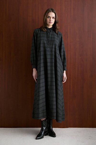 mavi limon Ekose Elbise