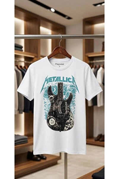 playwear Тениска с щампа на китара Metallica, 100% памук, овърсайз, свободна ...