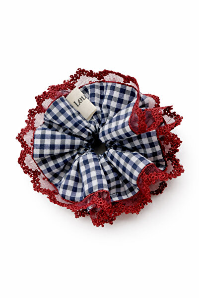 Louen lucie Kare desenli dantel detaylı scrunchies lastikli toka