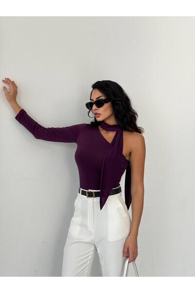 glanour Black Single Sleeve Sandy Fabric Neck Tie Blouse