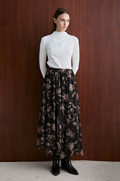 mavi limon Asimetrik Desen Şifon Etek