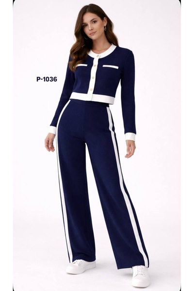 KASİDE Şerit Detaylı düğmeli ikili Takım