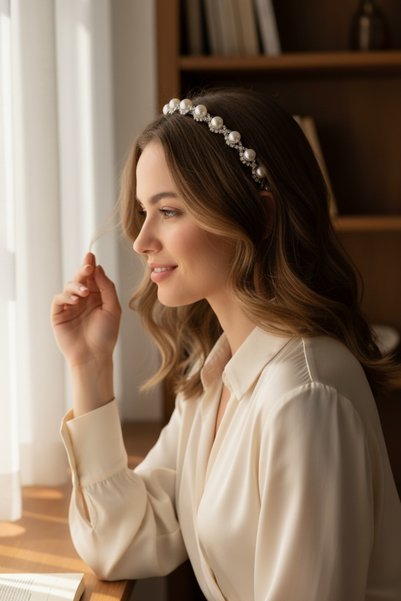 ERYA aksesuar Pearl Detailed Bridal Crown – Maternity Crown with Crystal Stones Wedding Engagement Marriage Hair Accessory