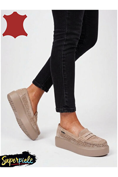 ANGEL BLUE Mocasini damă din piele întoarsă naturală cu talpă groasă