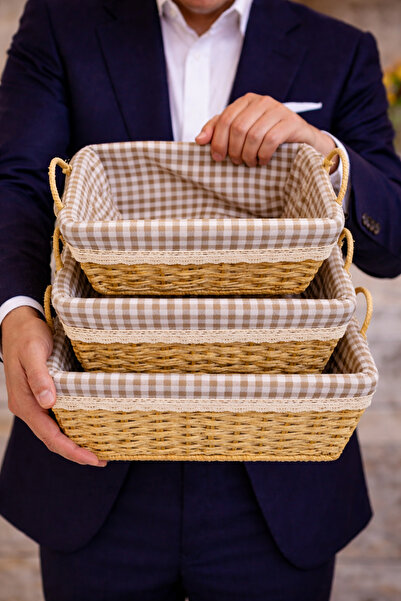 Generic Luxury 3-piece wicker basket set with handles for organizing fruits a...